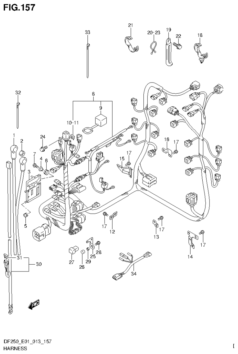Suzuki DF200T, DF200Z, DF225T, DF225Z, DF250T, DF250Z HARNESS (DF200T E1) parts diagram